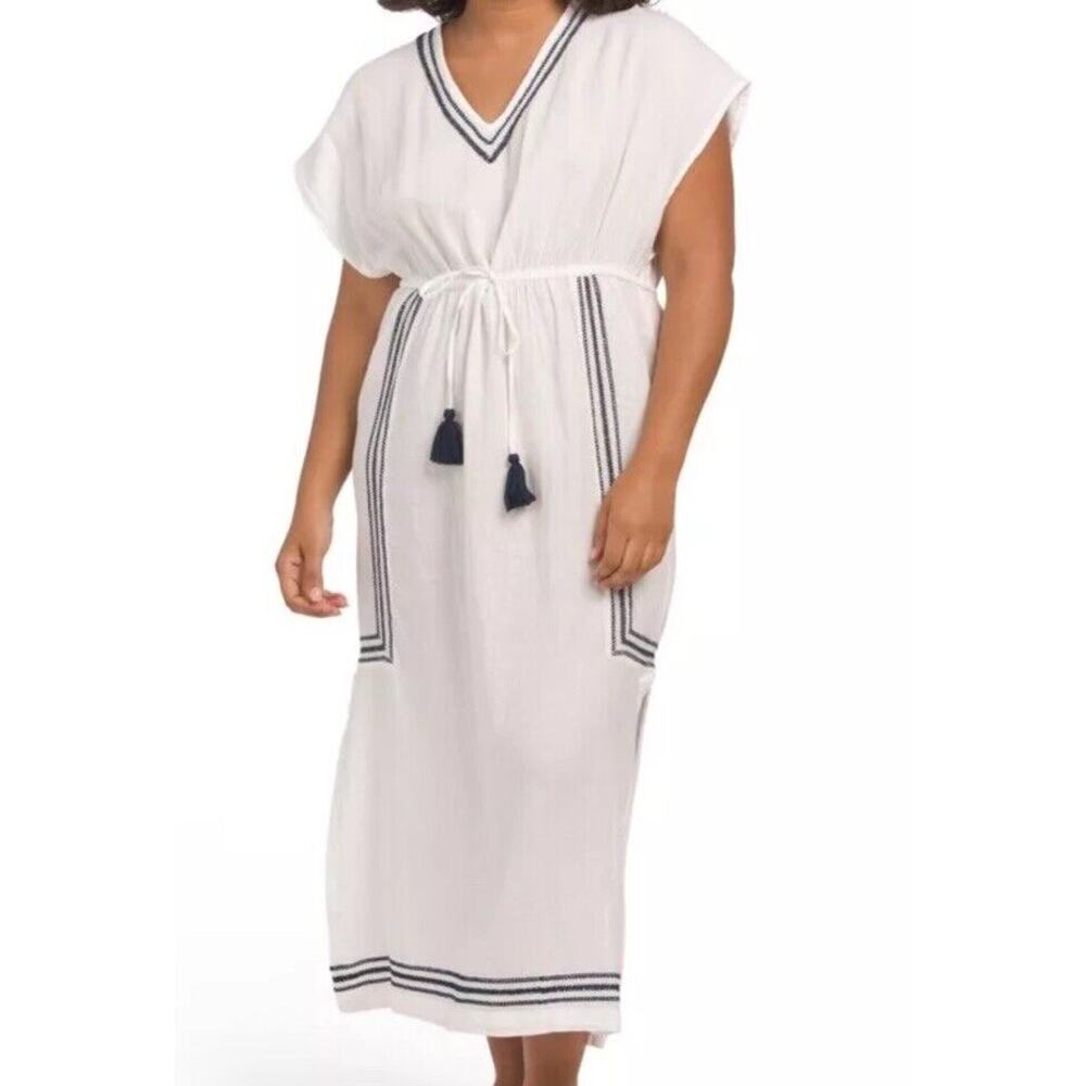 Rachel Zoe Night Gown Sleep Loungewear Embroidered‎ White 100% Cotton Size S